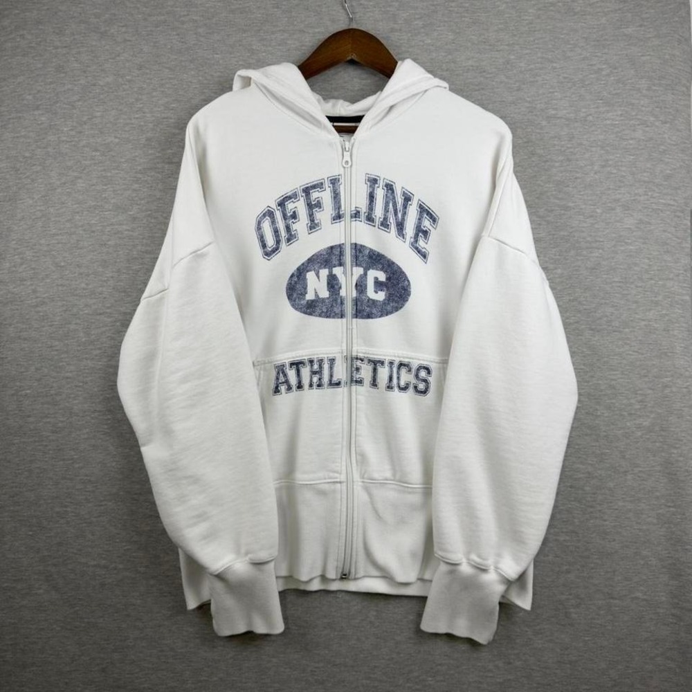 Vintage Y2K Offline NYC Zip Hoodie White Oversized Aerie - Picture 5 of 7